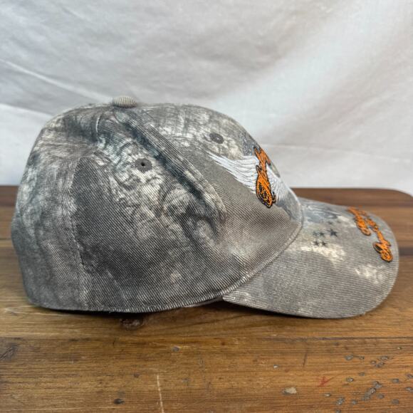 Harley-Davidson Gray Tie-Dye Skull Wings Motorcycle Cap Hat One Size Y2K Style - Picture 4 of 5